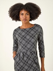 Roman Grey Checked Front Pleat Shift Dress - Image 4 of 4