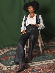 Roman Coated Stretch Waist Кең аяқ денимді шалбар - 4суретінің 1 суреті