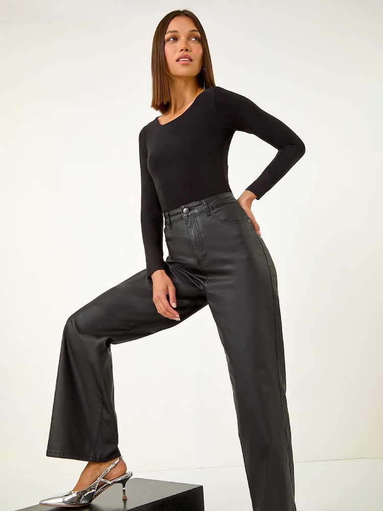 Roman Coated Stretch Waist Кең аяқ денимді шалбар - 4суретінің 2 суреті Roman Coated Stretch Waist Кең аяқ денимді шалбар - 4суретінің 2 суреті