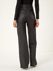 Roman Coated Stretch Waist Кең аяқ денимді шалбар - 4суретінің 4 суреті
