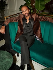 Brown Double Breasted Slim Velvet Blazer - Image 1 of 10