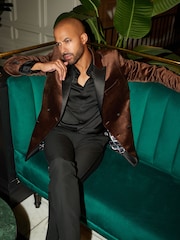 Brown Double Breasted Slim Velvet Blazer - Image 3 of 10