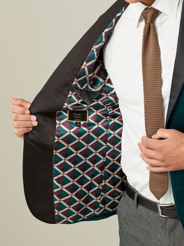 Brown Double Breasted Slim Velvet Blazer - Image 4 of 10