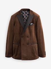 Brown Double Breasted Slim Velvet Blazer - Image 6 of 10