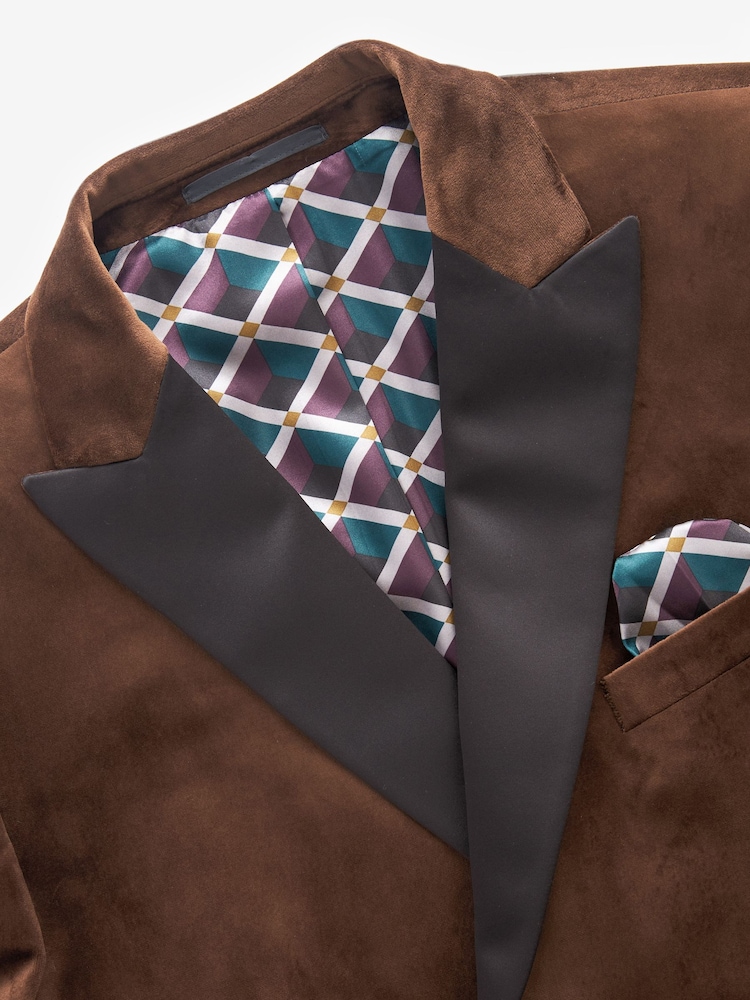 Brown Double Breasted Slim Velvet Blazer - Image 7 of 10