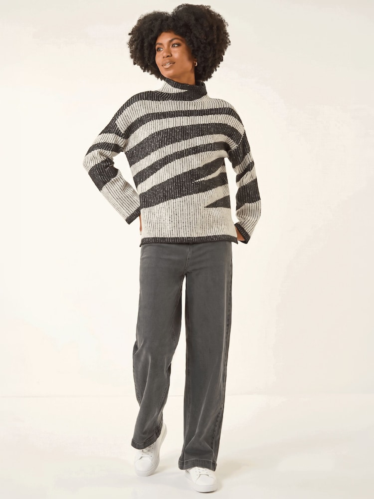 Roman Grey Abstract Stripe Knit Jumper - Image 1 of 4 Roman Grey Abstract Stripe Knit Jumper - Image 1 of 4