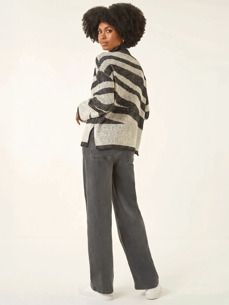 Roman Grey Abstract Stripe Knit Jumper - Image 2 of 4 Roman Grey Abstract Stripe Knit Jumper - Image 2 of 4