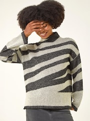 Roman Grey Abstract Stripe Knit Jumper - Image 3 of 4