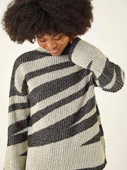 Roman Grey Abstract Stripe Knit Jumper - Image 4 of 4