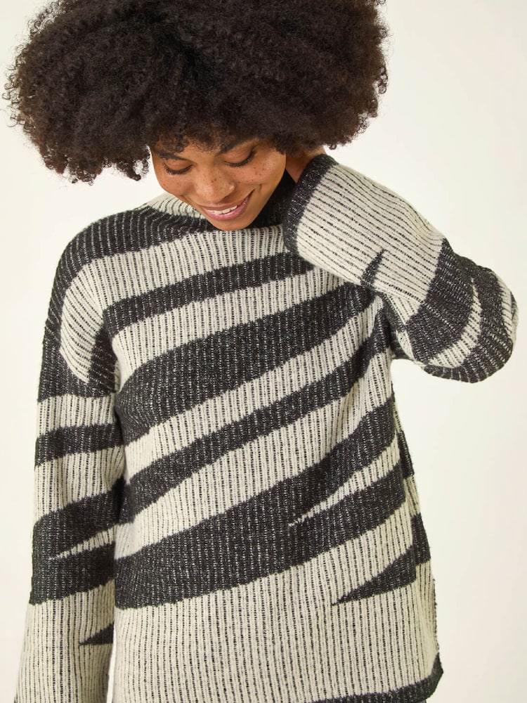 Roman Grey Abstract Stripe Knit Jumper - Image 4 of 4 Roman Grey Abstract Stripe Knit Jumper - Image 4 of 4