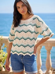 Roman White Crochet Wave Knitted Top - Image 1 of 4