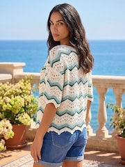 Roman White Crochet Wave Knitted Top - Image 3 of 4