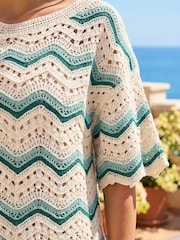 Roman White Crochet Wave Knitted Top - Image 4 of 4