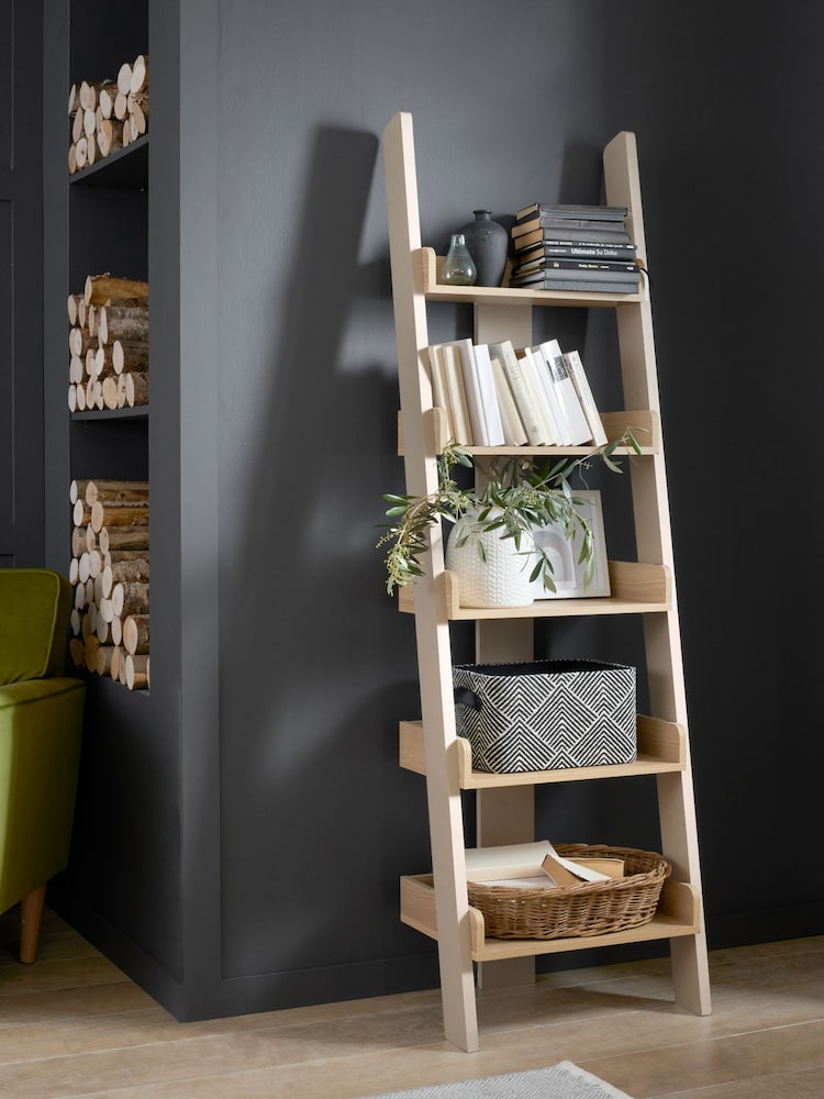 Cream Malvern Oak Effect Narrow Ladder Shelf - Image 1 of 6