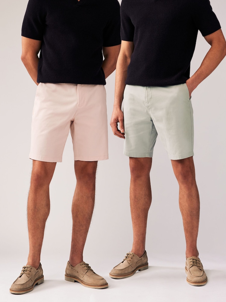 Grün und Rosa - Stretch Chinos Shorts 2 Pack - Bild 1 von 15 Grün und Rosa - Stretch Chinos Shorts 2 Pack - Bild 1 von 15