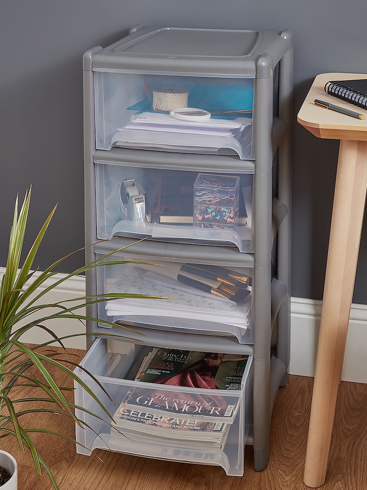 Wham Grey 1 x Deep 4 Drawer Tower Home and Office Storage Organisation - Image 1 of 6