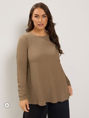 Yours Curve Natural Long Sleeve Textured Swing Top - Image 1 of 6