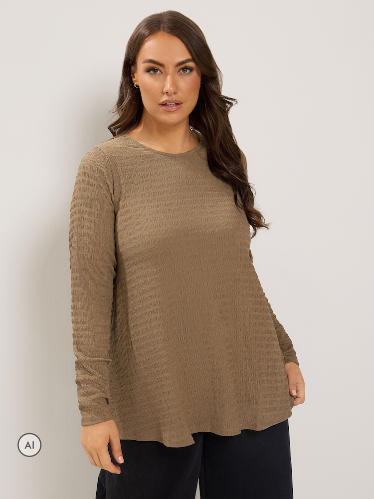Yours Curve Natural Long Sleeve Textured Swing Top - Image 1 of 6 Yours Curve Natural Long Sleeve Textured Swing Top - Image 1 of 6
