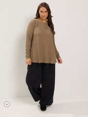 Yours Curve Natural Long Sleeve Textured Swing Top - Image 2 of 6