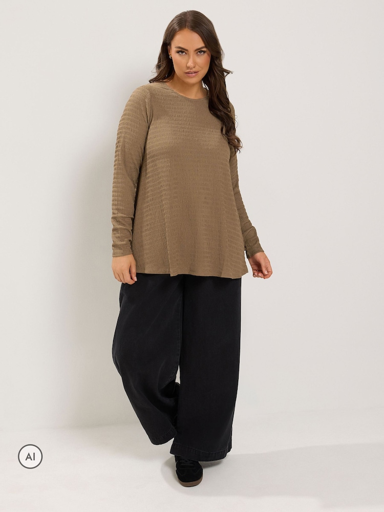 Yours Curve Natural Long Sleeve Textured Swing Top - Image 2 of 6 Yours Curve Natural Long Sleeve Textured Swing Top - Image 2 of 6