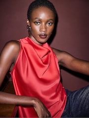 Ro&Zo Red Cowl Neck Asymmetric Top - Image 2 of 3