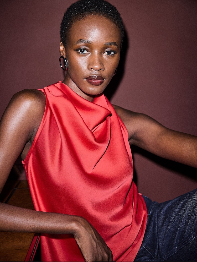 Ro&Zo Red Cowl Neck Asymmetric Top - Image 2 of 3