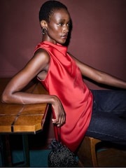Ro&Zo Red Cowl Neck Asymmetric Top - Image 3 of 3