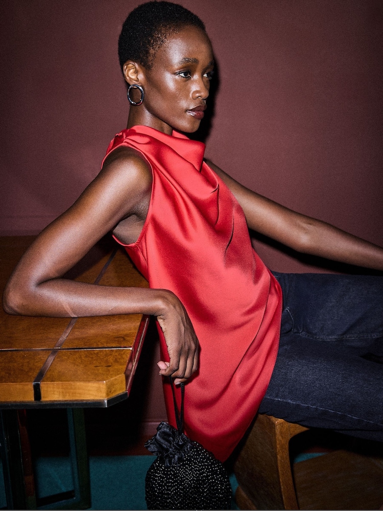 Ro&Zo Red Cowl Neck Asymmetric Top - Image 3 of 3