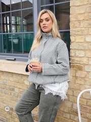 Yours Curve Black Monochrome Gingham Jacket - Image 1 of 6