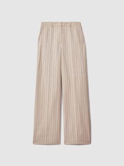 Reiss Neutral Odette Wool Blend Striped Wide Leg Trousers - Image 2 of 6