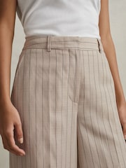 Reiss Neutral Odette Wool Blend Striped Wide Leg Trousers - Image 5 of 6