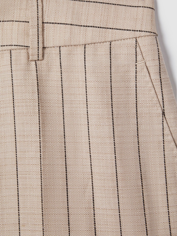 Reiss Neutral Odette Wool Blend Striped Wide Leg Trousers - Image 6 of 6