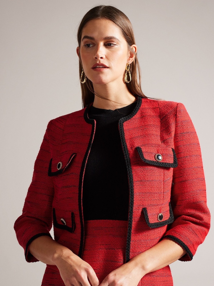 Ted Baker Red Olivan Open Front Bouclé Jacket - Image 1 of 6