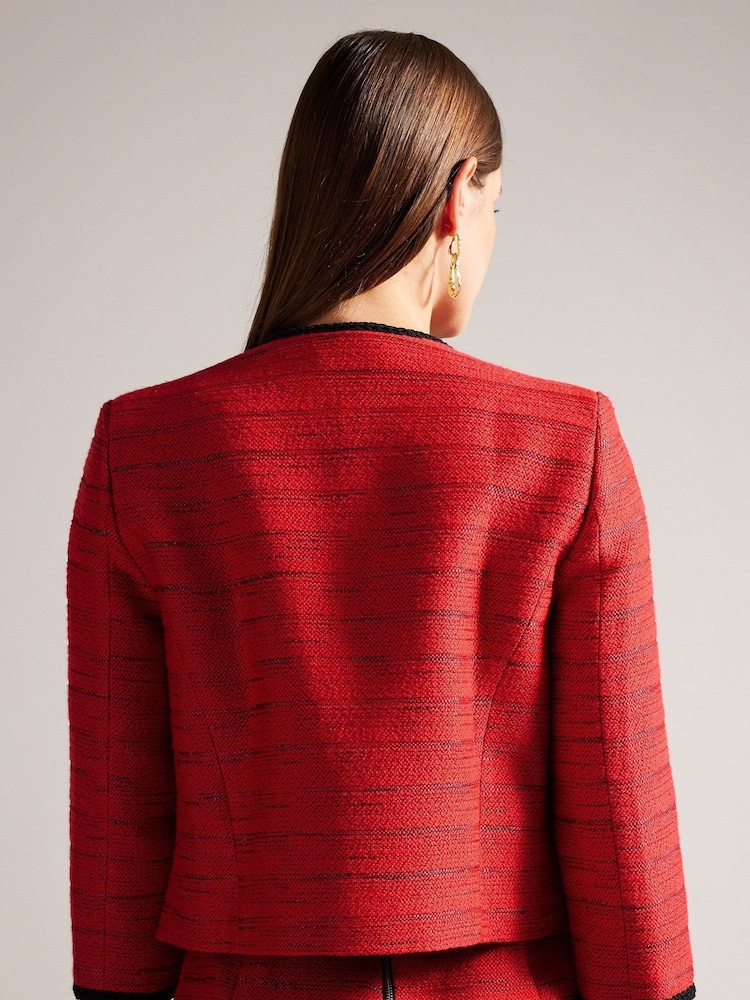 Ted Baker Red Olivan Open Front Bouclé Jacket - Image 2 of 6