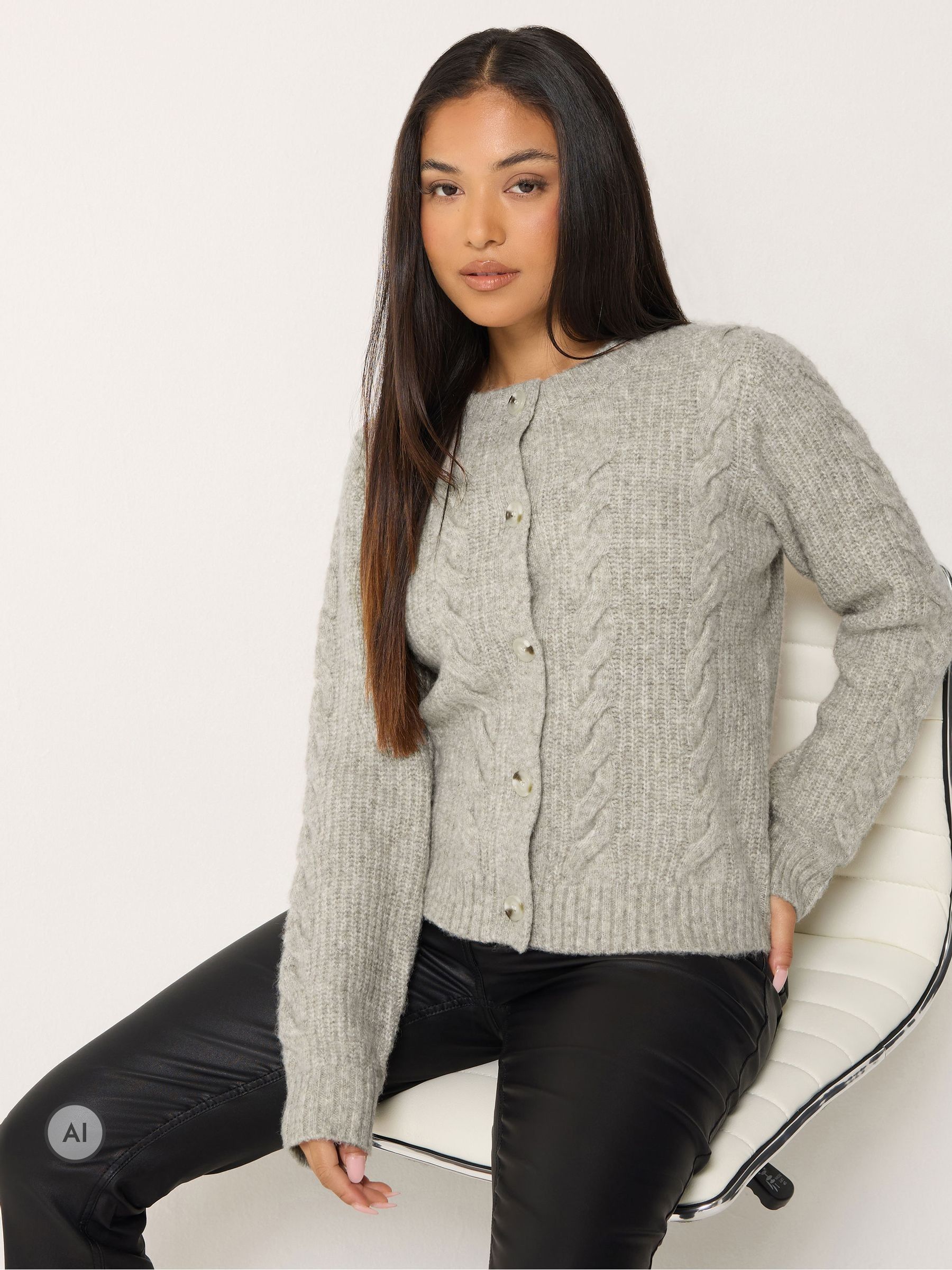 M & Co Women's Natural Petite Cable Knit Cardigan