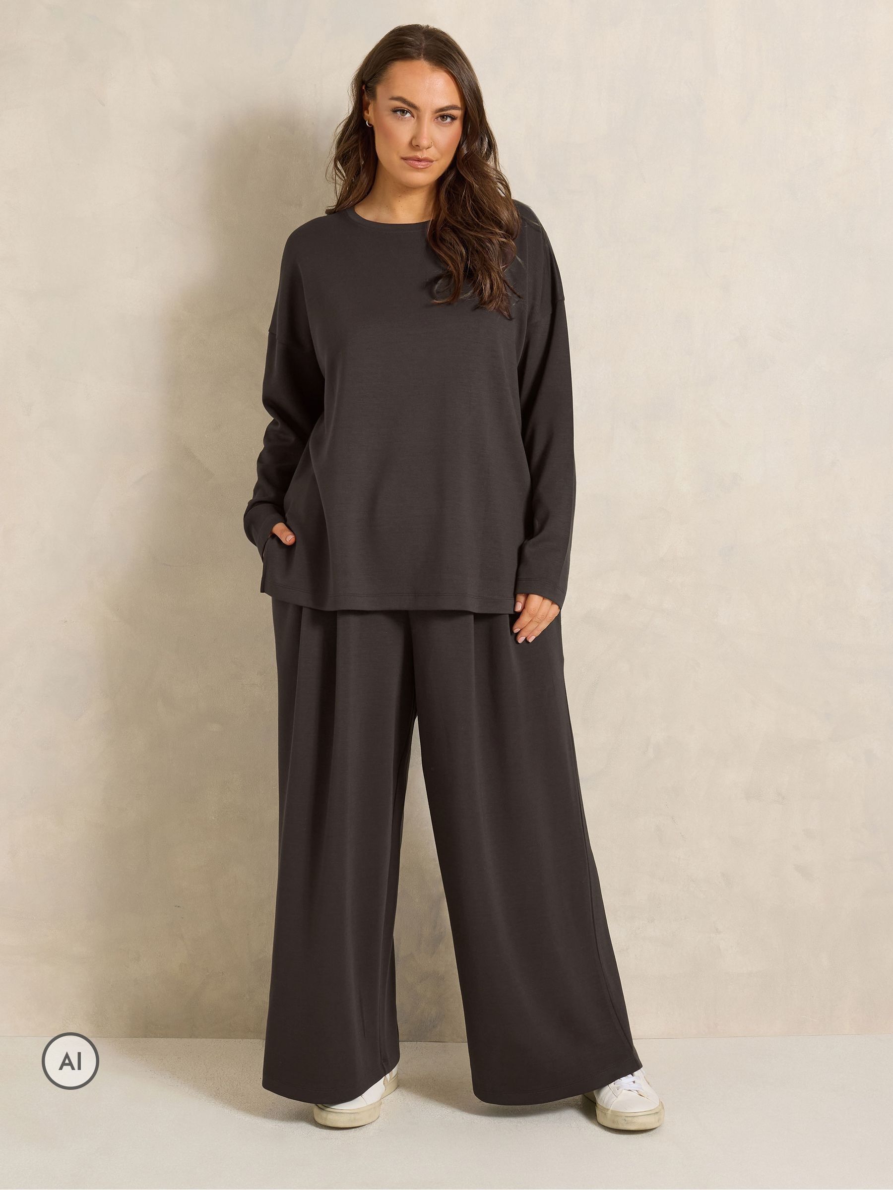 Evans Women's Dark Grey Long Sleeve & Wide Leg Trousers Set In | : Size 30-32 - Image 2
