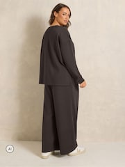 بني داكن - Evans Long Sleeve Top & Wide Leg Trousers - Image 3 of 6