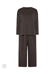 بني داكن - Evans Long Sleeve Top & Wide Leg Trousers - Image 5 of 6