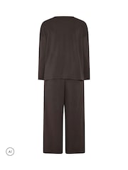 بني داكن - Evans Long Sleeve Top & Wide Leg Trousers - Image 6 of 6
