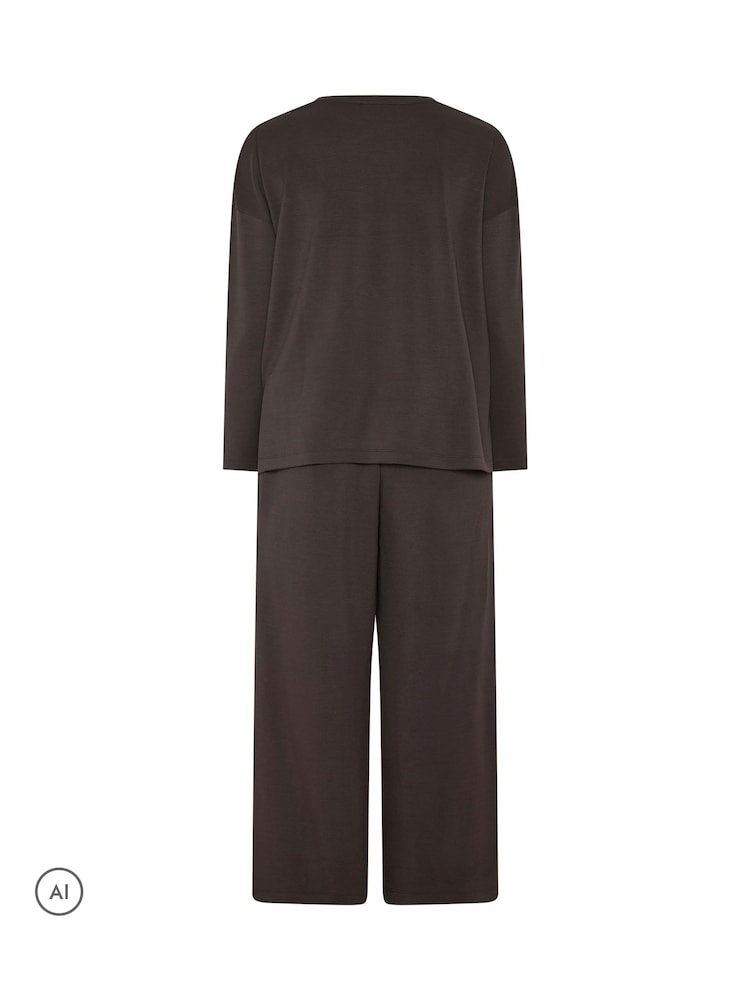 بني داكن - Evans Long Sleeve Top & Wide Leg Trousers - Image 6 of 6 بني داكن - Evans Long Sleeve Top & Wide Leg Trousers - Image 6 of 6