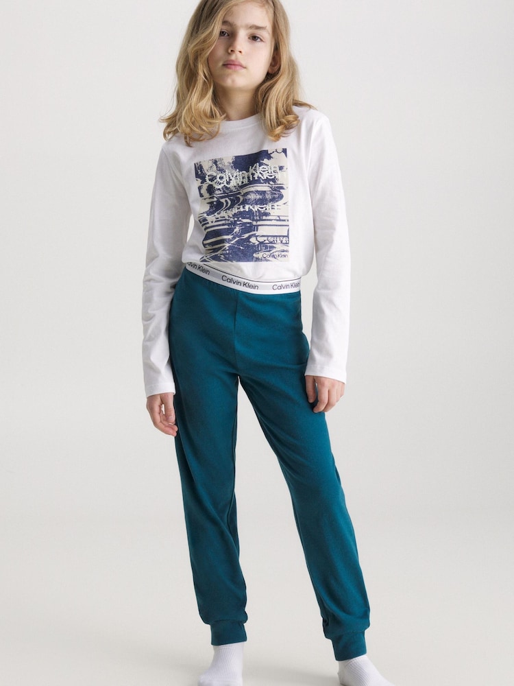 Calvin Klein Kids Modern Cotton Knit White Pyjamas Set - Image 1 of 5