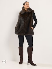 Yours Curve Brown Tipped Faux Fur Gilet - Image 2 of 6