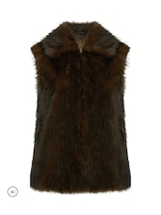 Yours Curve Brown Tipped Faux Fur Gilet - Image 5 of 6