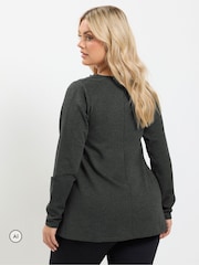 Yours Curve Grey Square Neck Pearl Trim Long T-Shirt - Image 3 of 6