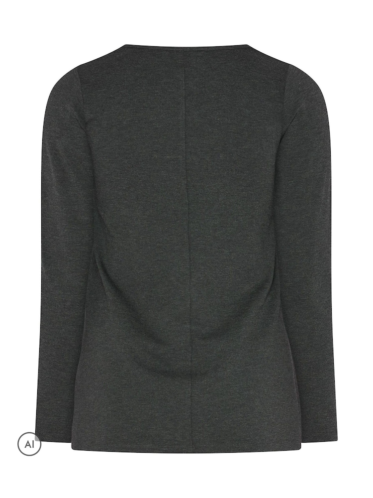 Yours Curve Grey Square Neck Pearl Trim Long T-Shirt - Image 6 of 6 Yours Curve Grey Square Neck Pearl Trim Long T-Shirt - Image 6 of 6