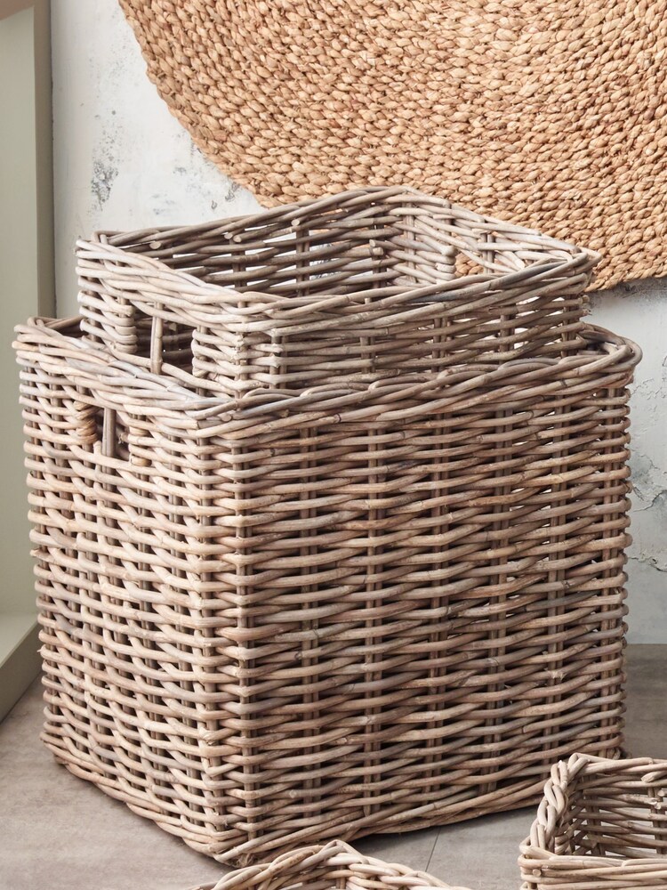 Pacific Set of 2 Grey Stacking Kubu Square Storage Baskets - Image 1 of 2