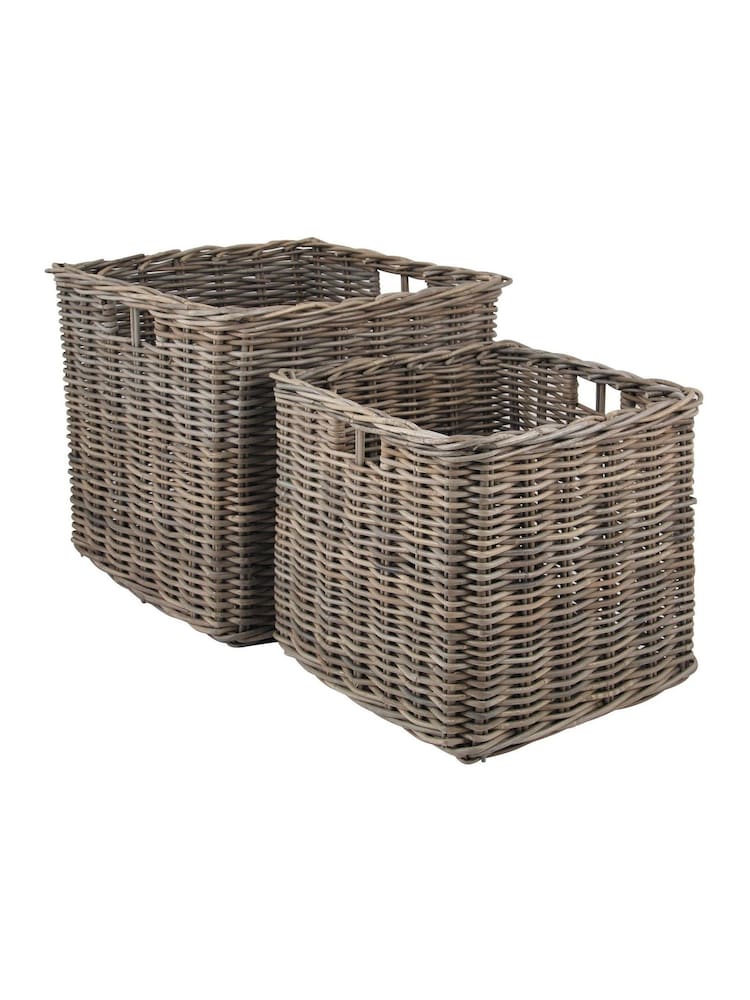 Pacific Set of 2 Grey Stacking Kubu Square Storage Baskets - Image 2 of 2