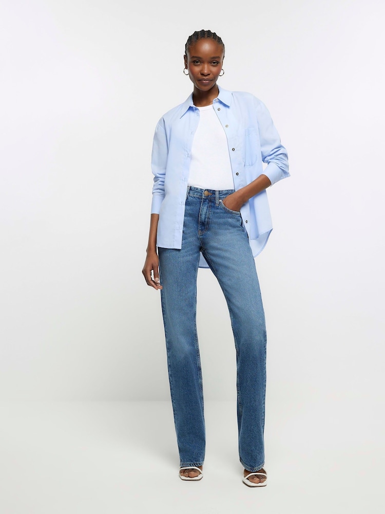 River Island Blue High Rise Straight Leg Jeans - Image 2 of 6 River Island Blue High Rise Straight Leg Jeans - Image 2 of 6