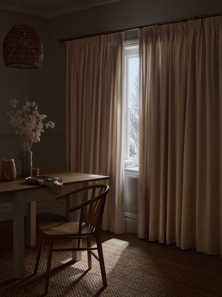 Natural Light Cotton Blackout/Thermal Pencil Pleat Curtains - Image 3 of 8