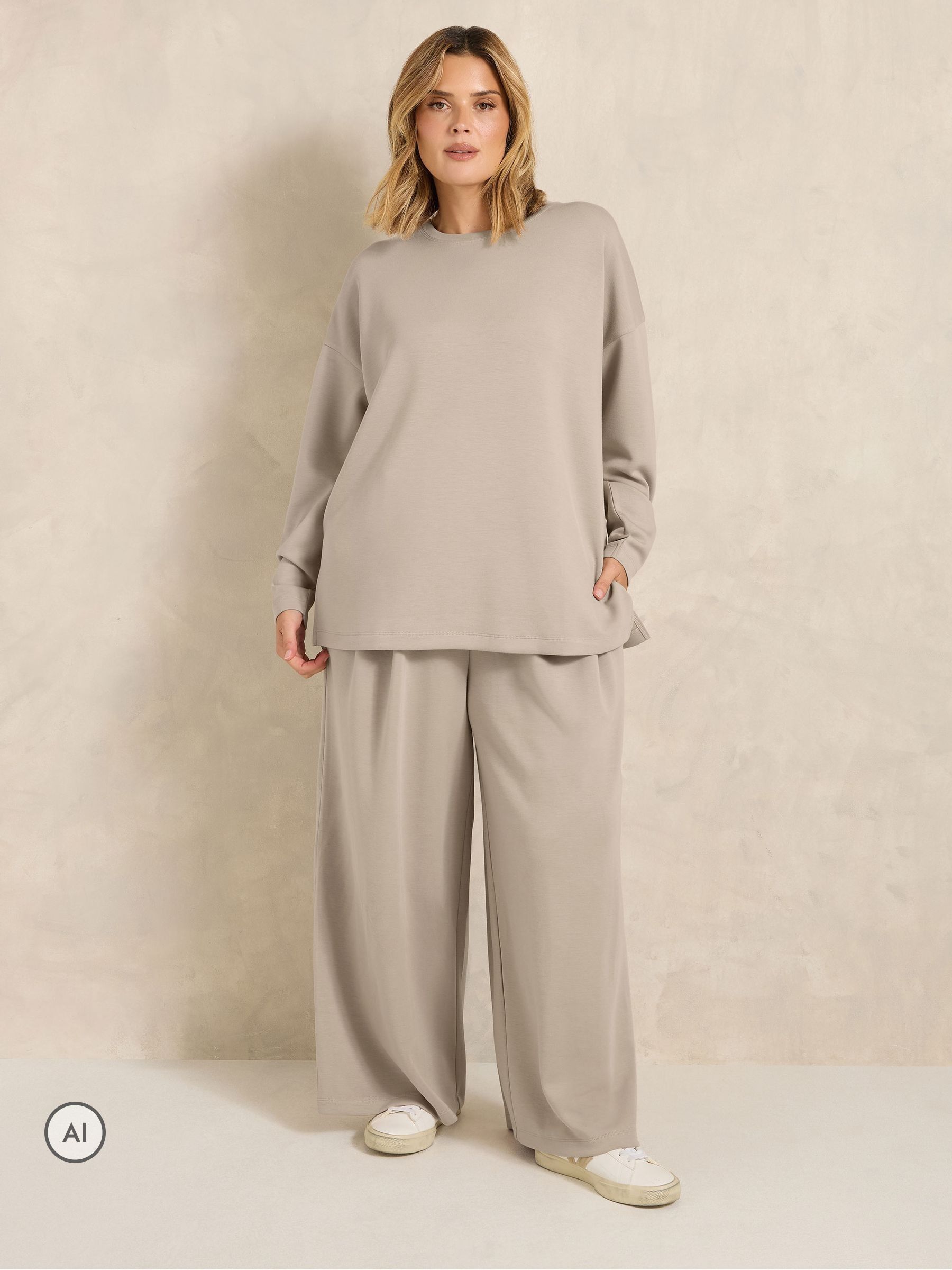 Evans Women's Brown Plus Set Natural Long Sleeve & Wide Leg Trousers Size 30-32 - Image 2